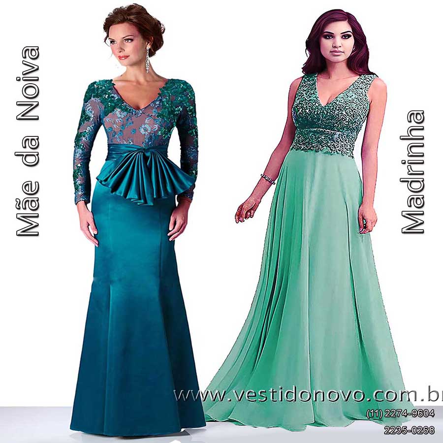 Vestido de festa para me da noiva com renda e manga longa na cor verde